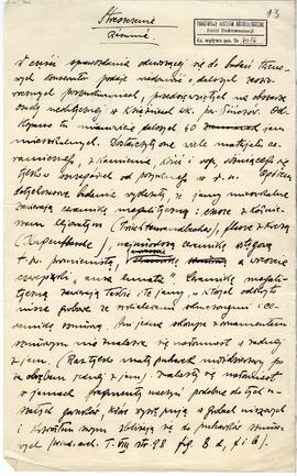 Fragment rękopisu sprawozdania z badań terenowych Józefa Żurowskiego  sporządzony w styczniu 1924...