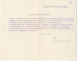 Pismo od Ignacego Baranowskiego do Erazma Majewskiego (maszynopis)  strona 1