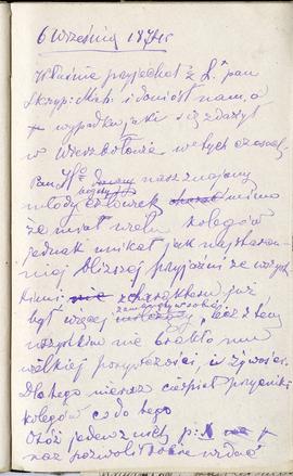 Notes nr 1 z okresu 29.06.1873 r.-24.09.1874 r.  Notatka odręczna Erazma Majewskiego z dn. 6 wrze...