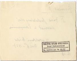 Fiszka z odręcznymi notatkami bibliograficznymi Józefa Żurowskiego  strona 2: pieczątka Działu Do...