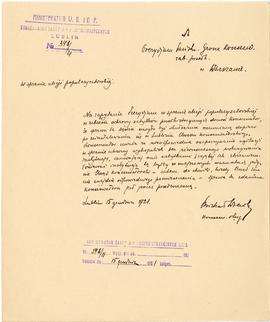 Rękopis. Pismo konserwatora Michała Drewko z dnia 15 grudnia 1921 r. do Prezydium Państwowego Gro...