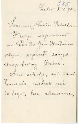 List od Stanisławy Dąbrowskiej do Erazma Majewskiego (rękopis)  strona 1