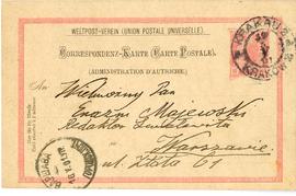 Karta pocztowa od Włodzimierza Demetrykiewicza do Erazma Majewskiego (druk  rękopis  stemple)  st...