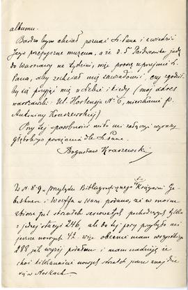 List (rękopis) od Bogusława Kraszewskiego do Erazma Majewskiego  strona 4