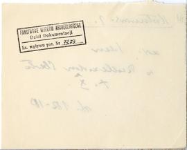 Fiszka z odręcznymi notatkami bibliograficznymi Józefa Żurowskiego  strona 2: pieczątka Działu Do...