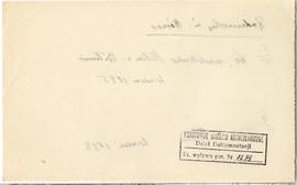 Fiszka z odręcznymi notatkami bibliograficznymi Józefa Żurowskiego  strona 2: pieczątka Działu Do...