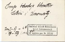 Fiszka z odręcznymi notatkami bibliograficznymi Józefa Żurowskiego  strona 1: "Imp. Odesskoj...