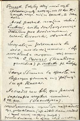 Notatnik nr 72 z odręcznymi notatkami Erazma Majewskiego z okresu od 08.08.1912 r. do 12.02 1914 ...