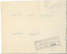 Fiszka z odręcznymi notatkami bibliograficznymi Józefa Żurowskiego  strona 2: pieczątka Działu Do...