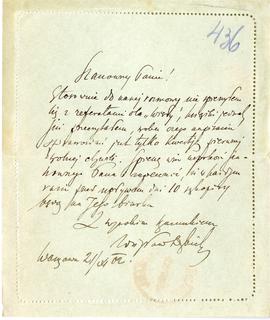 List od Zdzisława Dębickiego do Erazma Majewskiego (rękopis)  strona 1