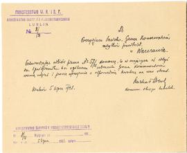 Rękopis. Pismo konserwatora Michała Drewko z dnia 5 lipca 1921 r. do Prezydium Państwowego Grona ...