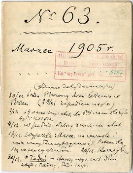 Notatnik nr 63 z odręcznymi notatkami Erazma Majewskiego z okresu od III 1905 r. do 23.07.1906 r....