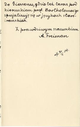 List od A. Freimana do Erazma Majewskiego (rękopis)  strona 3