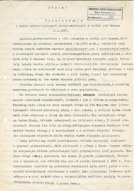 Maszynopis  odpis sprawozdania konserwatora Michała Drewki z badań wykopaliskowych w Gródku pow. ...