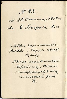 Notatnik nr 83 z odręcznymi notatkami Erazma Majewskiego z okresu od 26.06.1915 r. do 06.08.1915 ...