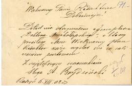 Karta pocztowa od Antoniego Brydzińskiego do Erazma Majewskiego (rękopis)  strona 2 (rewers)