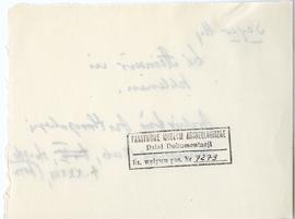 Fiszka z odręcznymi notatkami bibliograficznymi Józefa Żurowskiego  strona 2: pieczątka Działu Do...