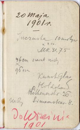 Notatnik nr 57 z odręcznymi notatkami Erazma Majewskiego: "20 Maja 1901 r. […] Do Września 1...