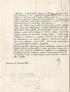 Rękopis. Pismo konserwatora Michała Drewko z dnia 20 czerwca 1926 r. do Wydziału Nauki Ministerst...