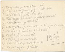 Zespół odręcznych notatek ze spisem stanowisk archeologicznych  strona 46: "1396"