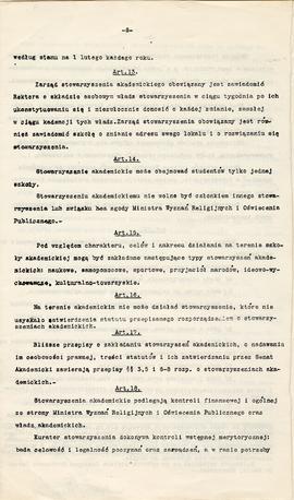 Maszynopis przepisów normujących stosunek Władz akademickich do działalności stowarzyszeń akademi...