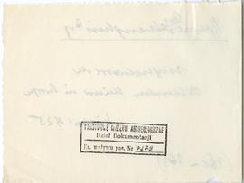 Fiszka z odręcznymi notatkami bibliograficznymi Józefa Żurowskiego  strona 2: pieczątka Działu Do...