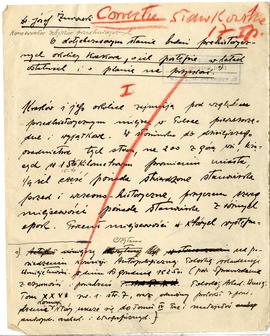 Fragment rękopisu artykułu Józefa Żurowskiego pt. "O dotychczasowym stanie badań prehistoryc...