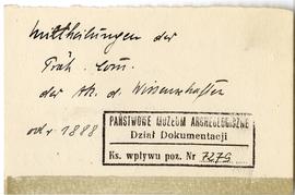 Fiszka z odręcznymi notatkami bibliograficznymi Józefa Żurowskiego  strona 1: "Mittheilungen...