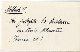 Fiszka z odręcznymi notatkami bibliograficznymi Józefa Żurowskiego  strona 1: "Hollack E.  D...