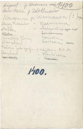 Zespół odręcznych notatek ze spisem stanowisk archeologicznych  strona 56: "1400" cd.