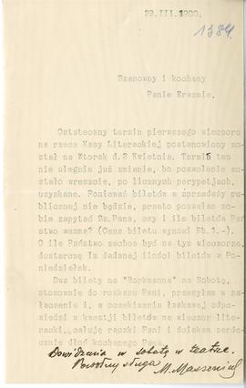 List od Marjana Massoniusa do Erazma Majewskiego (maszynopis  rękopis)  strona 1