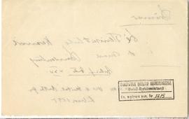 Fiszka z odręcznymi notatkami bibliograficznymi Józefa Żurowskiego  strona 2: pieczątka Działu Do...