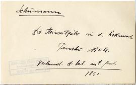 Fiszka z odręcznymi notatkami bibliograficznymi Józefa Żurowskiego  strona 1: "Schumann  Die...