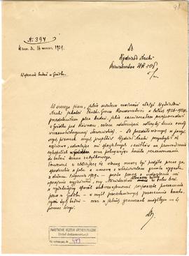 Rękopis  brudnopis pisma Michała Drewko z dnia 16 marca 1929 r. do Wydziału Nauki Ministerstwa Wy...