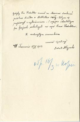 List od prof. Ludwika Młynka do Erazma Majewskiego (rękopis)  strona 3