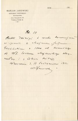 List od Marjana Janowskiego do Erazma Majewskiego (rękopis)  strona 1
