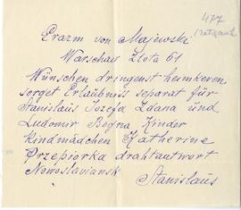 Załącznik do listu od K. Drewnowskiego do Erazma Majewskiego (rękopis)  strona 1
