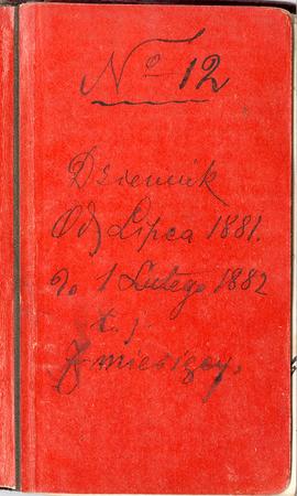 Notes nr 12 z okresu 07.1881 r .- 01.02.1882 r. Wyklejka z odręcznym napisem Erazma Majewskiego: ...