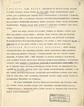 Maszynopis pracy Józefa Żurowskiego z omówieniem Kroniki tzw. Galla  Kroniki Wincentego Kadłubka ...