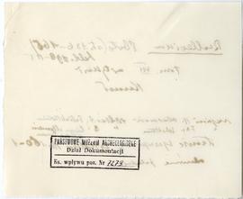 Fiszka z odręcznymi notatkami bibliograficznymi Józefa Żurowskiego  strona 2: pieczątka Działu Do...