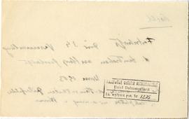 Fiszka z odręcznymi notatkami bibliograficznymi Józefa Żurowskiego  strona 2: pieczątka Działu Do...