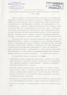 Państwowe Muzeum Archeologiczne w Warszawie. Sprawozdanie z działalności w roku 1991.  Maszynopis...