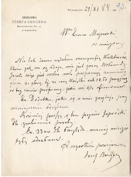 List od Józefa Bergera do Erazma Majewskiego (rękopis)  strona 1