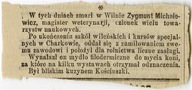 Wycinek prasowy z okresu 08.08.1883 r .- 03.12.1883 r. (luzem w notesie nr 16): " W tych tyg...