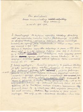 Rękopis. Brudnopis Michała Drewko z dnia 7 lipca 1924 r.: „Plan działalności Urzędu Konserwatorsk...