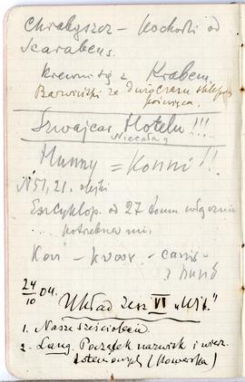 Notatnik nr 62 z odręcznymi notatkami Erazma Majewskiego z okresu od 29.09.1904 r. do 23.02.1905 ...
