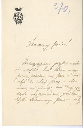 List od Wandalina Czarneckiego do Erazma Majewskiego (rękopis)  strona 1
