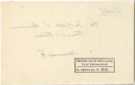Fiszka z odręcznymi notatkami bibliograficznymi Józefa Żurowskiego  strona 2: pieczątka Działu Do...