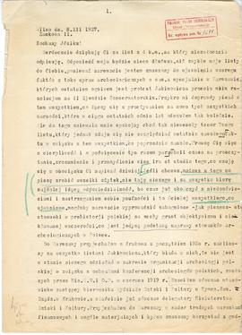 Maszynopis kopii listu Włodzimierza Antoniewicza do Józefa Kostrzewskiego z dnia 8.12.1927 r. w s...