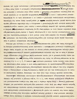 Maszynopis artykułu Józefa Żurowskiego z odręcznymi poprawkami pt. "Sztuka przedhistoryczna ...